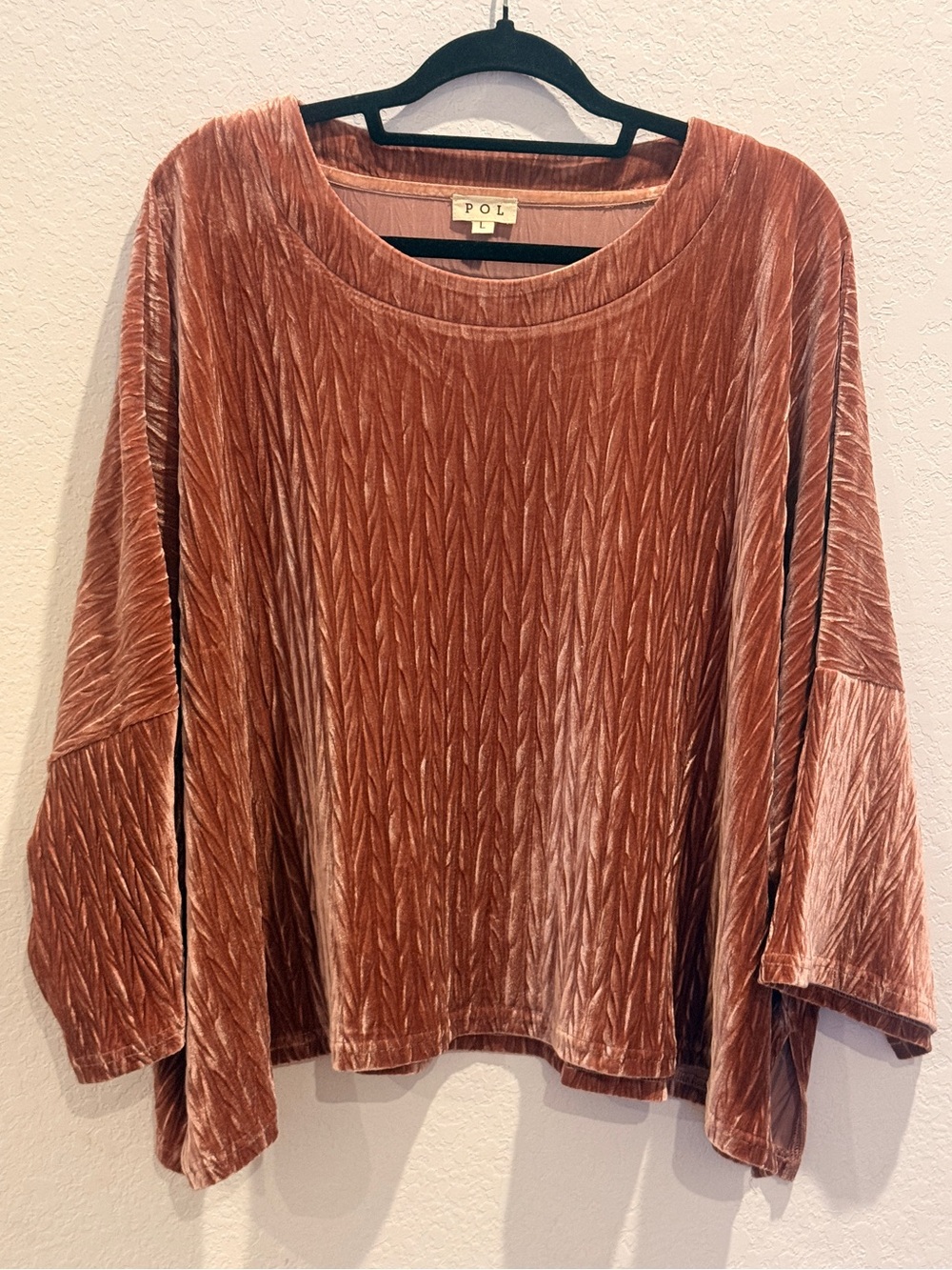 POL Textured Velvet Long Sleeve Top in Rust
